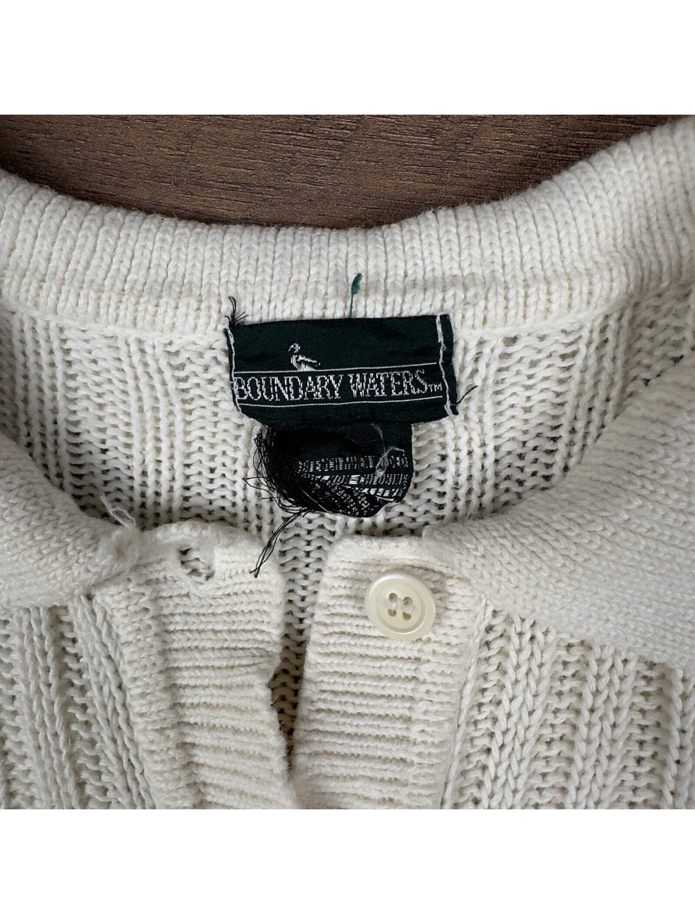 Boundary Waters Vintage Cream Knit Polo Sweater Mens XL